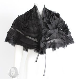 Black Shawl with Ruffles Silk Chiffon Evening Wrap One Size Fits Most 90s